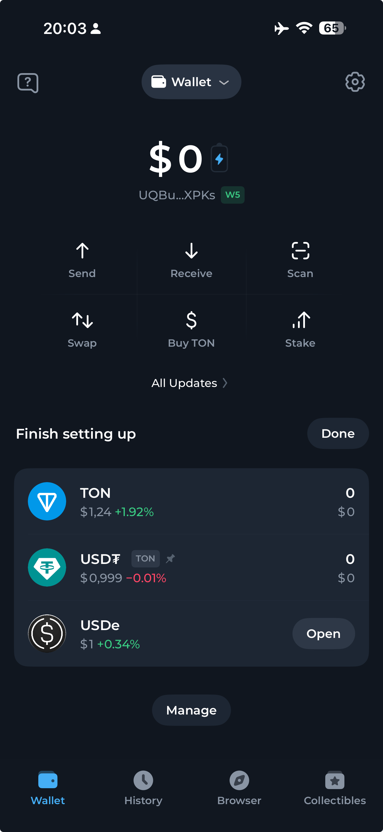 Главный экран Tonkeeper